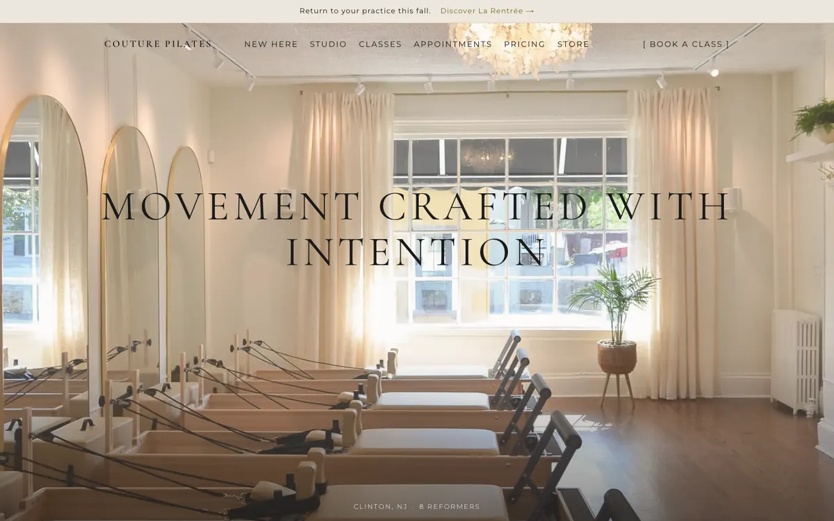 Couture Pilates Studio website homepage